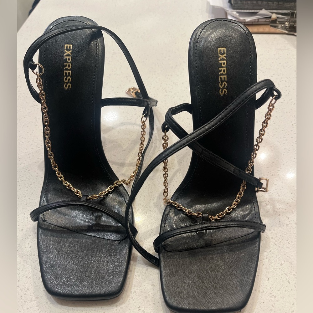 Black Express sandals, approx 4inch heel - Picture 3 of 5